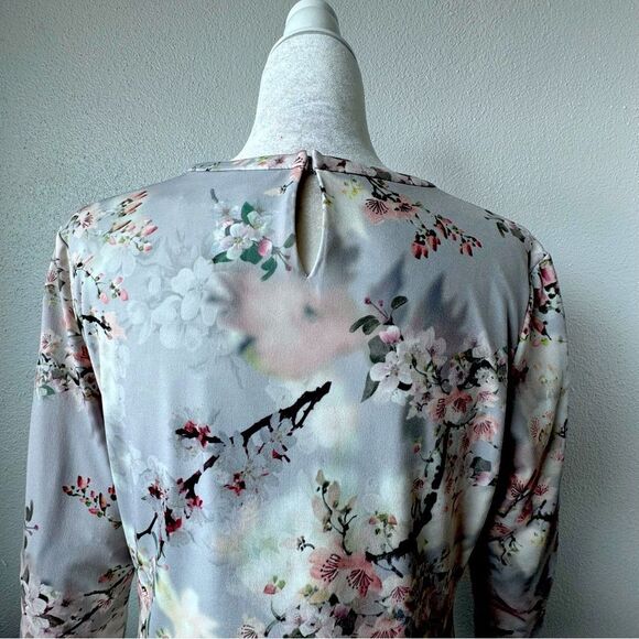 Calvin Klein Y2K Top Floral Ruched Split Neck Stretch Shirt - Picture 8 of 16